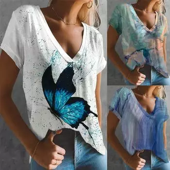 Женская футболка женская летняя повседневная свободная футболка с V-образным вырезом и коротким рукавом S белый