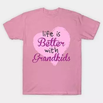 Женская футболка Жизнь лучше с внуками Принт Харадзюку Кавайная футболка Летняя футболка с коротким рукавом Женский топ S розовый