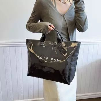 Женская глянцевая сумка-тоут из полиуретана - полностью обернутая ПВХ водонепроницаемая сумка с застежкой-молнией и буквенным дизайном для ежедневного использования, сумка для покупок