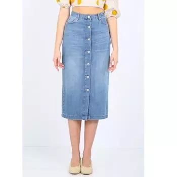 Женская голубая длинная джинсовая юбка на пуговицах