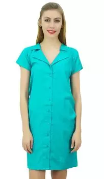 Женская голубая длинная рубашка Bimba готовится на пуговицах ночью 10 цвет морской волны