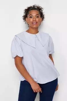 Женская голубая тканая блузка больших размеров больших размеров