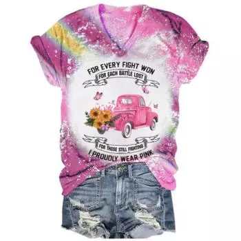 Женская градиентная розовая футболка с цветочным принтом, летняя женская одежда, модная футболка в стиле пэчворк 2024, повседневные топы, пуловер S