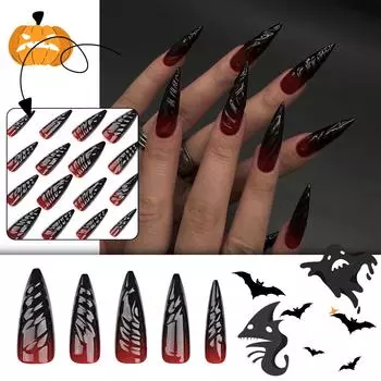 Женская Хэллоуинская визуализация сверхдлинная заостренная градиентная носимая пластина для ногтей(Клей 2мл) One Size красный