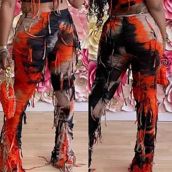 Женская хип-поп-одежда, модная уличная одежда, брюки с кисточками, женские повседневные брюки S абрикосовый
