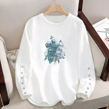 Женская хлопковая белая футболка с длинными рукавами, базовая рубашка, свободный свитер с круглым вырезом на весну и осень M