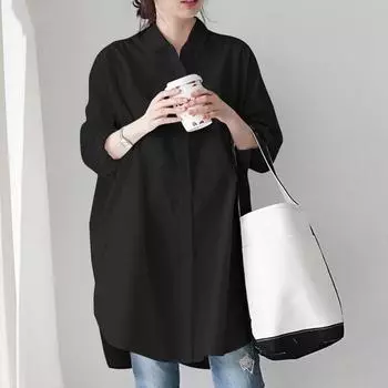Женская хлопковая блузка, повседневная длинная рубашка, белая спинка, топы, осенние длинные рукава, отложной воротник, однотонная свободная одежда, Blusas 29575 M хаки
