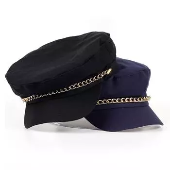 Женская хлопковая цепочка с украшением в виде морской шапки для отдыха на природе, берет для путешествий, зимняя теплая шапка для газетчиков, шапка для художников чёрный