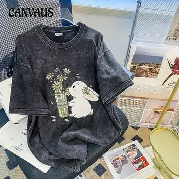 Женская хлопковая черная футболка Do Old Washed с короткими рукавами для пары, крутые свободные топы больших размеров Summer Tide M