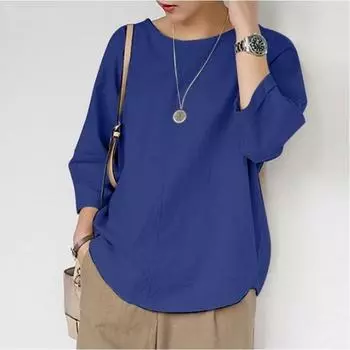 Женская хлопковая футболка Leprosy Simple с круглым вырезом и рукавом девять четвертей, однотонная S синий