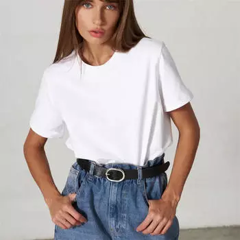 Женская хлопковая футболка с короткими рукавами и круглым вырезом, повседневная S чёрный