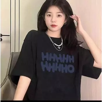 Женская хлопковая футболка с короткими рукавами, свободный повседневный модный дизайн, универсальный топ S бордовый