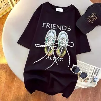 Женская хлопковая футболка с круглым вырезом для женщин, летняя модная свободная футболка с завязками на туфлях, топ с короткими рукавами, модный дизайн, размер плюс M белый