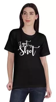 Женская хлопковая футболка с круглым вырезом Inkmeso I Got The Shot Funny Pro Vaccine 3XL чёрный