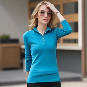 Женская хлопковая футболка с высоким воротом, весенняя женская корейская футболка с длинным рукавом на пуговицах, женские повседневные топы, однотонная женская майка S