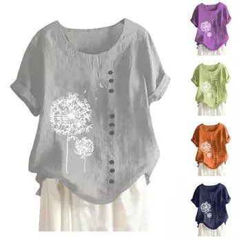 Женская хлопковая и льняная летняя и осенняя повседневная свободная футболка из хлопка и льна в стиле ретро с короткими рукавами в стиле ретро L