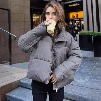 Женская хлопковая куртка 2024 зимняя женская однотонная утепленная теплая зимняя куртка женское повседневное короткое хлопковое пальто женская одежда M белый