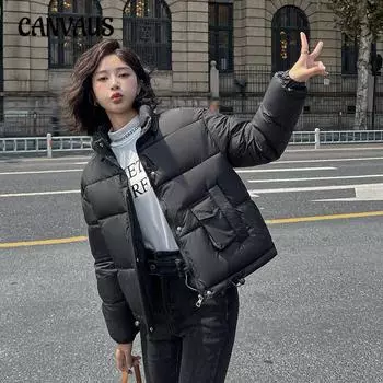 Женская хлопковая куртка больших размеров, осенне-зимняя, однотонная, с воротником-стойкой, хлопковое пальто, темпераментная хлопковая куртка, пальто M чёрный