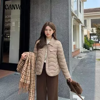 Женская хлопковая куртка больших размеров с коротким квадратным воротником, однобортная, с гофрированной отделкой, модная осенне-зимняя хлопковая куртка M чёрный