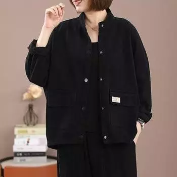 Женская хлопковая куртка, осенняя джинсовая куртка с большими карманами и пуговицами, повседневная универсальная свободная куртка-кардиган, большие размеры XXXXL чёрный