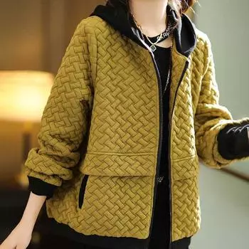 Женская хлопковая куртка, осенняя с капюшоном, свободный повседневный спортивный свитер, тонкая теплая однотонная куртка XXXXL чёрный