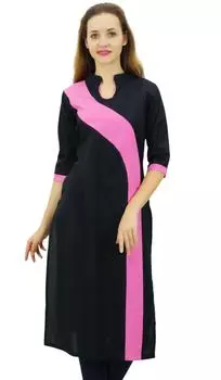 Женская хлопковая куртка Pphagun Kurta Kurti 3 с 4 рукавами, летняя туника, индийская одежда-10 10 чёрный