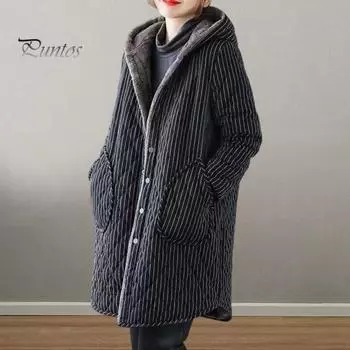 Женская хлопковая куртка с капюшоном, толстая плюшевая подкладка, длинные рукава, однобортная, с боковыми карманами, ветрозащитная, сохраняет тепло, средняя длина, повседневная одежда для отдыха на природе XL чёрный