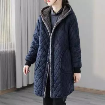 Женская хлопковая куртка с капюшоном, толстой плюшевой подкладкой, длинными рукавами, однобортная, с боковыми карманами XL чёрный