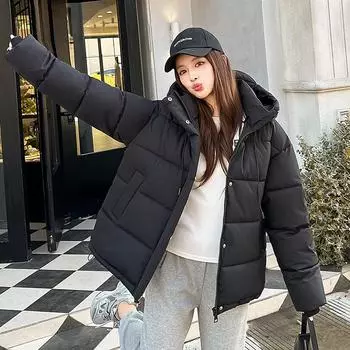 Женская хлопковая куртка с подкладкой 2025 Зима Новое пальто с капюшоном Свободная стеганая Модная и универсальная куртка с подкладкой в корейском стиле M
