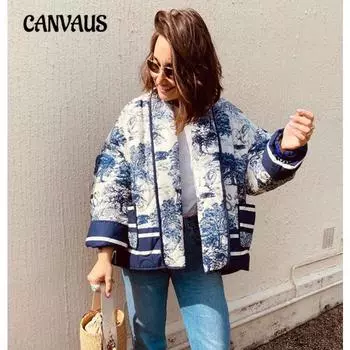 Женская хлопковая куртка с принтом и двойными карманами, модная куртка на осень и зиму S