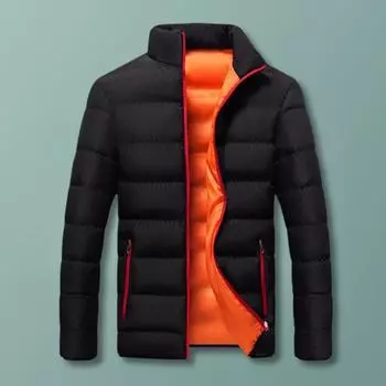 Женская хлопковая куртка с воротником-стойкой, длинным рукавом, утолщенное хлопковое пальто с застежкой-молнией, боковыми карманами, верхняя одежда, теплое пальто M чёрный/синий