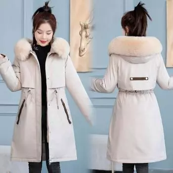 Женская хлопковая куртка со съемной внутренней подкладкой и утолщенным флисом, парка-пальто в корейском стиле, облегающая хлопковая верхняя одежда M хаки