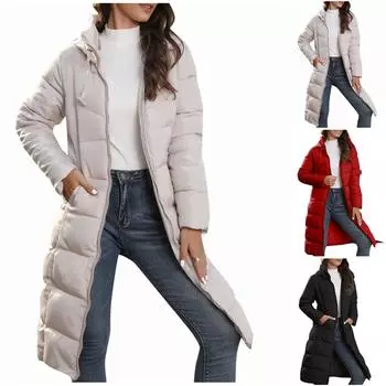 Женская хлопковая куртка, средней длины, утягивающее теплое зимнее пальто L чёрный