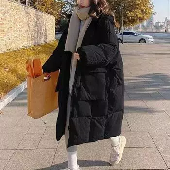 Женская хлопковая куртка, средней длины, утягивающее теплое зимнее пальто S чёрный