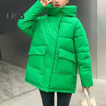 Женская хлопковая куртка, теплая пуховая куртка с длинными рукавами и капюшоном на молнии и пуговицах на осень-зиму M розовый