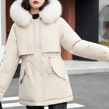 Женская хлопковая куртка, женская облегающая хлопковая куртка средней длины, теплая пуховая хлопковая куртка L белый