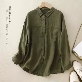 Женская хлопковая льняная блузка-кардиган с длинными рукавами, женская весенне-осенняя свободная повседневная рубашка больших размеров XXL