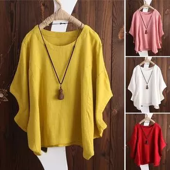 Женская хлопковая льняная летняя футболка с коротким рукавом и круглым вырезом, верхняя блузка XXXXXL белый