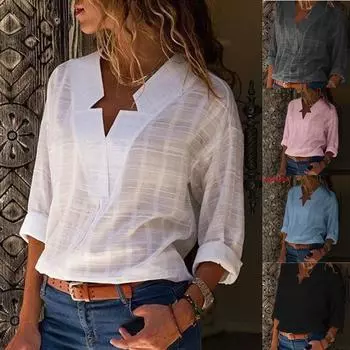Женская хлопковая льняная простая туника, топы, футболка, блузка с длинным рукавом, футболка со звездным вырезом M белый