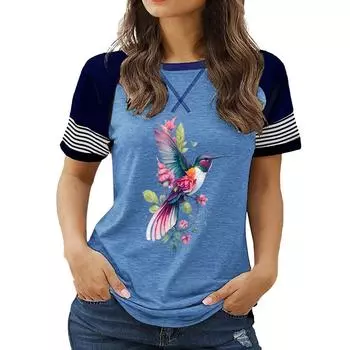 Женская хлопковая летняя футболка с круглым вырезом и коротким рукавом с цветочным принтом, большого размера, модная, свободного кроя S