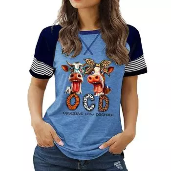 Женская хлопковая летняя футболка с круглым вырезом и коротким рукавом с цветочным принтом, большого размера, модная, свободного кроя S