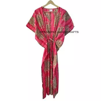 Женская хлопковая летняя красная одежда для сна с принтом тибетского тигра, длинное платье-кафтан макси CKFTN-SCRN-FULL-BUYIT-106