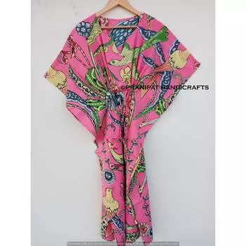 Женская хлопковая летняя одежда для сна с принтом павлина, детское розовое длинное платье-кафтан макси CKFTN-SCRN-FULL-BUYIT-104