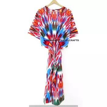 Женская хлопковая летняя одежда для сна в стиле хиппи с принтом икат, длинное макси-кафтан, платье CKFTN-SCRN-FULL-BUYIT-102