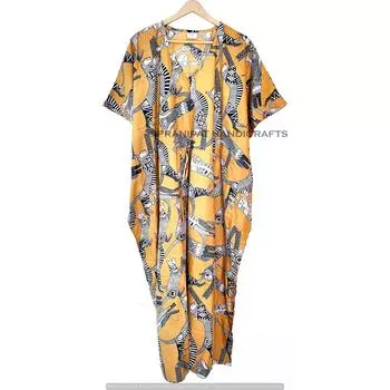 Женская хлопковая летняя желтая одежда для сна с принтом египетского кота, длинное платье-кафтан макси CKFTN-SCRN-FULL-BUYIT-112