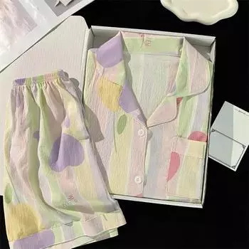 Женская хлопковая милая пижама комплект из двух частей комплекты для сна домашняя одежда пижама на пуговицах женская пижама из 2 предметов домашняя одежда наряды M