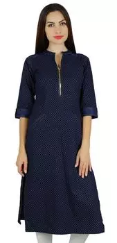 Женская хлопковая модная туника Kurta Kurti 3, 4 рукава с карманами, блузка Bimba 10 синий