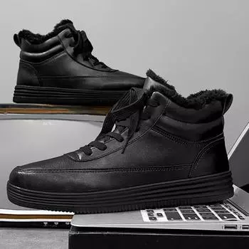 Женская хлопковая обувь, бархатная теплая женская обувь больших размеров, новые зимние однотонные белые спортивные ботинки с высоким берцем 35 белый