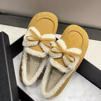 Женская хлопковая обувь на плоской подошве, теплые зимние ботинки 2024 года, повседневная зимняя обувь из замши, модные короткие плюшевые туфли Zapatillas Mujer 35 чёрный