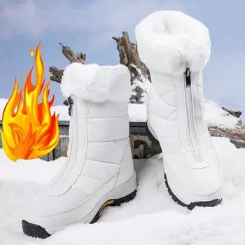 Женская хлопковая обувь с высоким берцем, 35–42 года, уличные противоскользящие водонепроницаемые женские зимние ботинки большого размера 35 белый